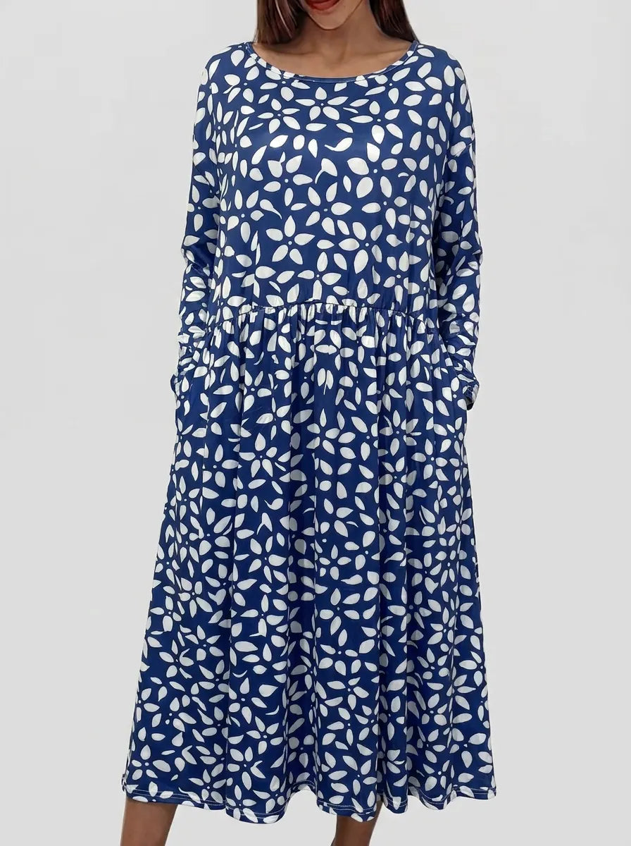 Floral Midi Dress Women Short Sleeve Round Neck Lightweight Stretch