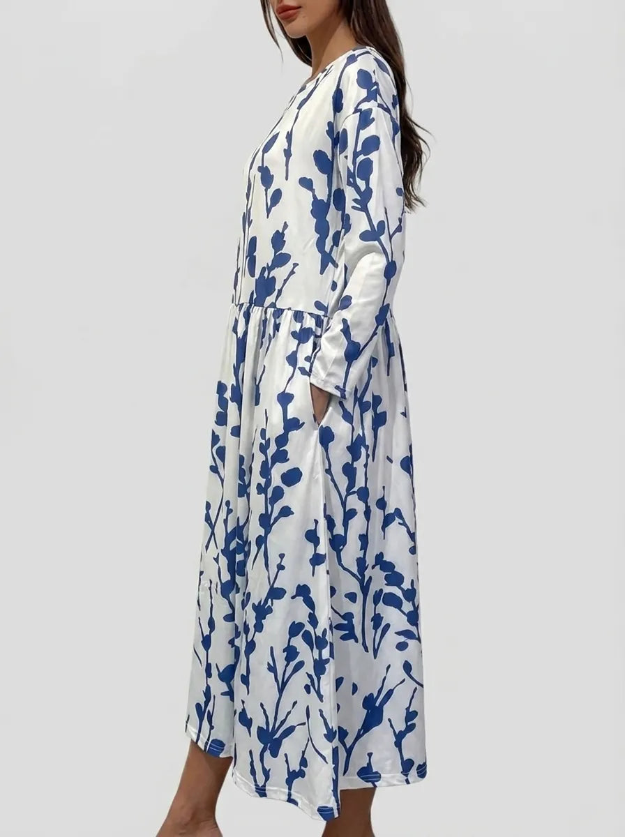 Floral Midi Dress Women Short Sleeve Round Neck Lightweight Stretch