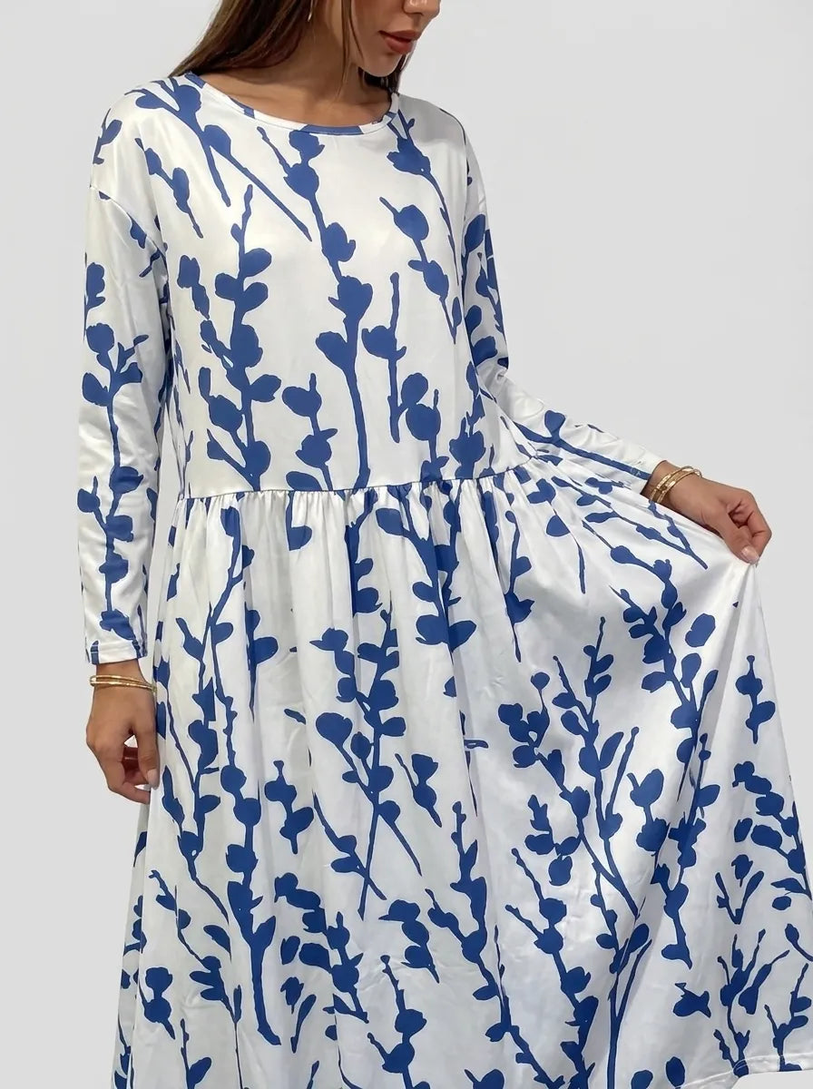 Floral Midi Dress Women Short Sleeve Round Neck Lightweight Stretch