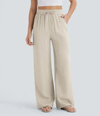 Wide Leg Linen Pants Women High Waist Drawstring | Indra