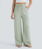 Wide Leg Linen Pants Women High Waist Drawstring | Indra