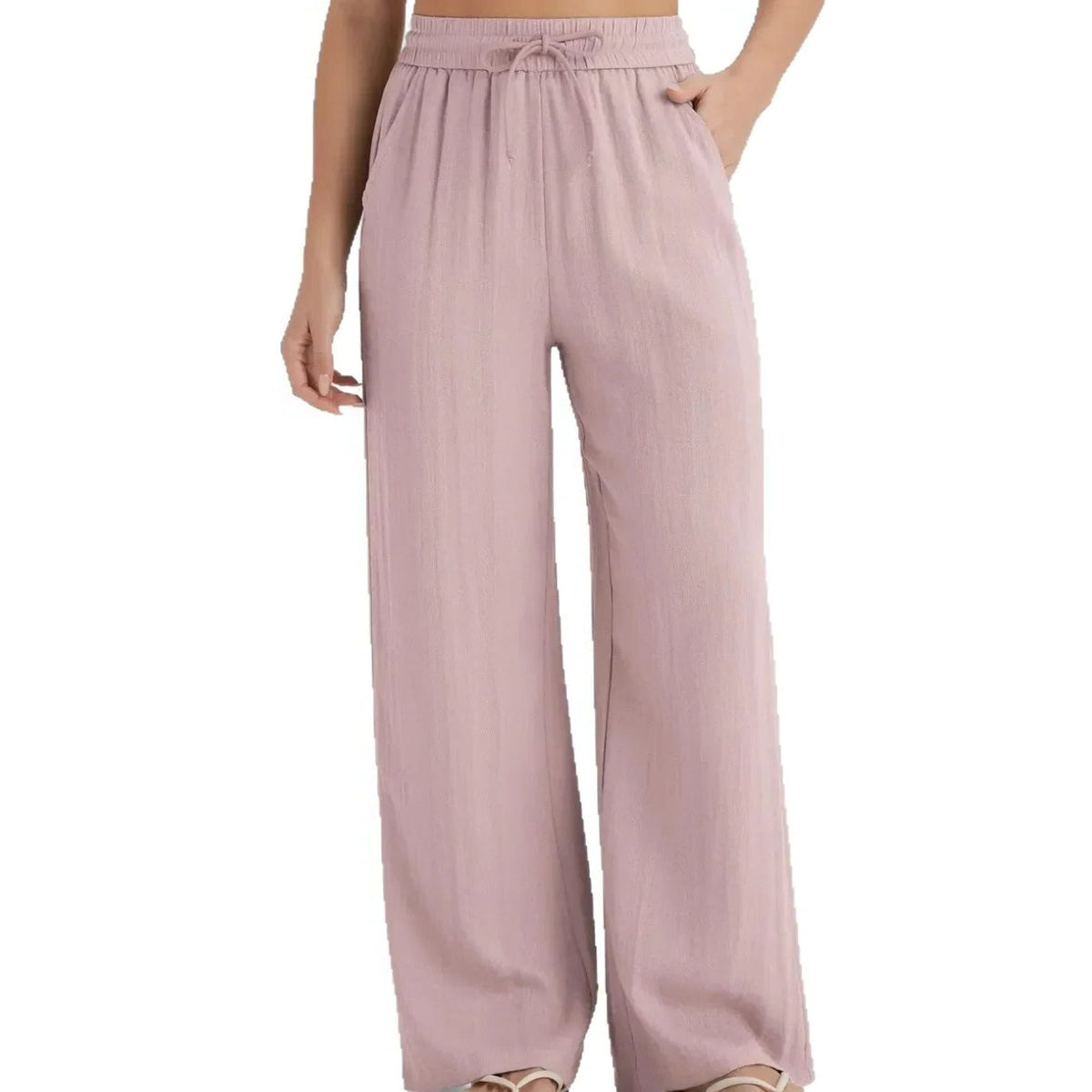 Wide Leg Linen Pants Women High Waist Drawstring | Indra