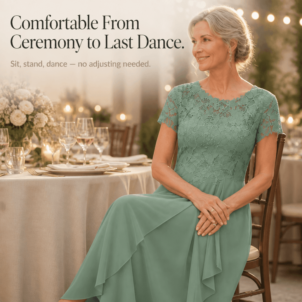 Cocktail Dress Women Lined Lace Bodice Midi Length Ruffle Skirt
