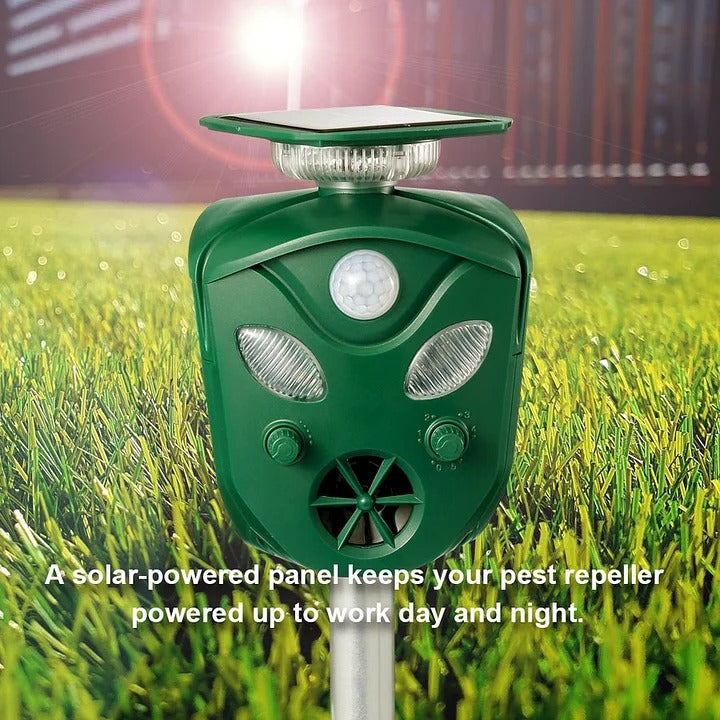 Una | Solar Animal Repeller | 360° Ultrasonic, Motion Sensor | Weatherproof IP44