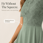 Cocktail Dress Women Lined Lace Bodice Midi Length Ruffle Skirt