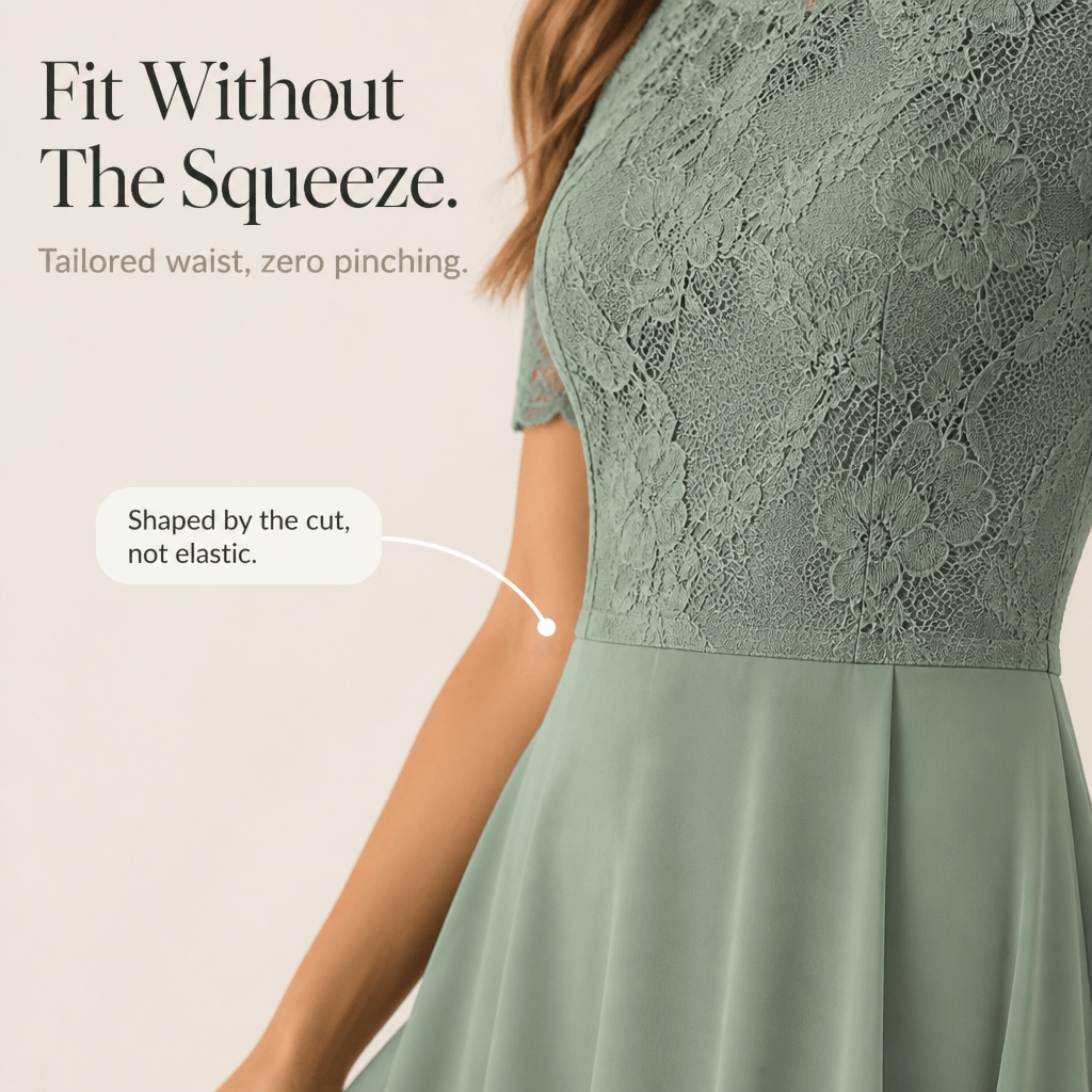 Cocktail Dress Women Lined Lace Bodice Midi Length Ruffle Skirt