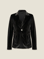 Velvet Blazer Women Fitted Lapel Collar Single Button Tailored Cut
