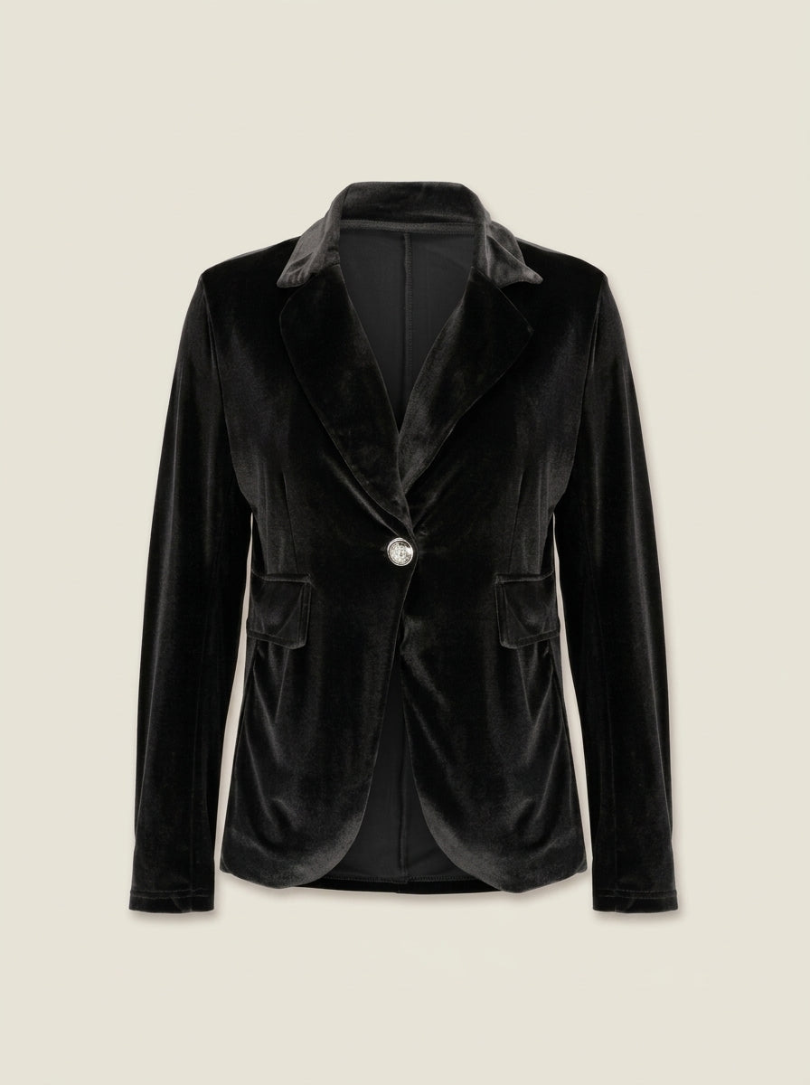 Velvet Blazer Women Fitted Lapel Collar Single Button Tailored Cut