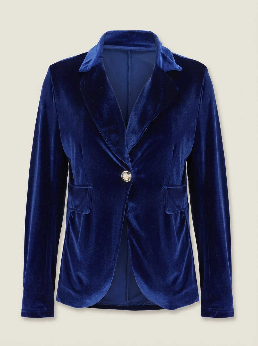 Velvet Blazer Women Fitted Lapel Collar Single Button Tailored Cut