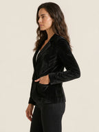 Velvet Blazer Women Fitted Lapel Collar Single Button Tailored Cut