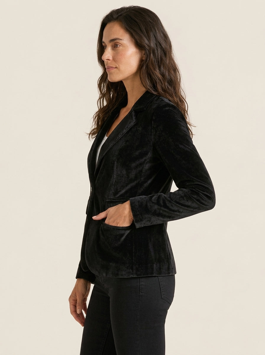 Velvet Blazer Women Fitted Lapel Collar Single Button Tailored Cut