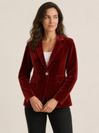 Velvet Blazer Women Fitted Lapel Collar Single Button Tailored Cut