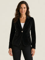 Velvet Blazer Women Fitted Lapel Collar Single Button Tailored Cut