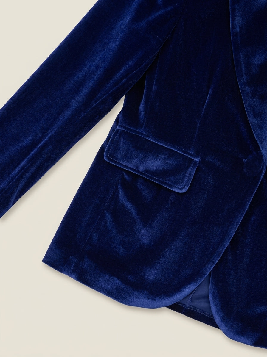 Velvet Blazer Women Fitted Lapel Collar Single Button Tailored Cut