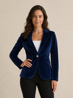 Velvet Blazer Women Fitted Lapel Collar Single Button Tailored Cut