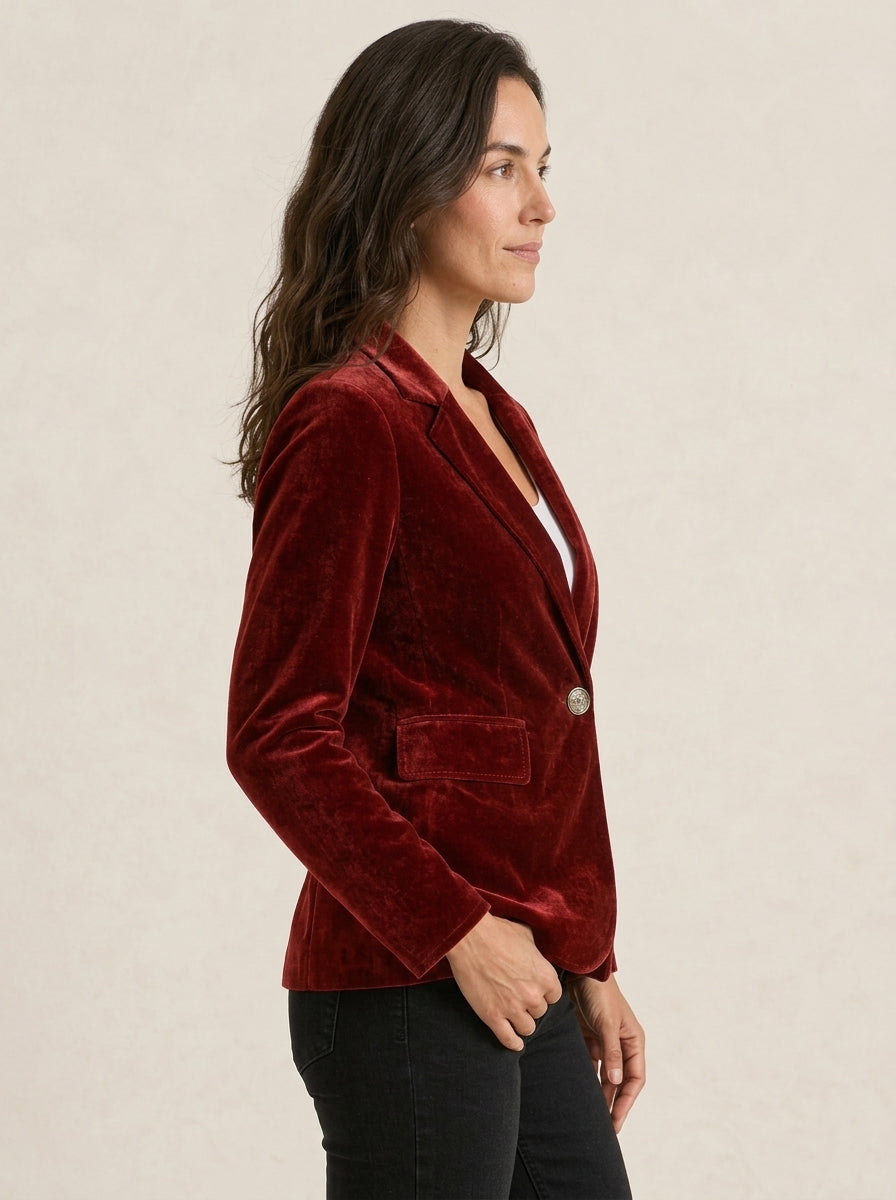 Velvet Blazer Women Fitted Lapel Collar Single Button Tailored Cut