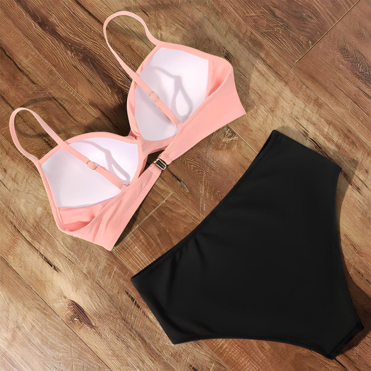 High Waist Bikini Set Women V Neck Twist Detail Two Piece Solid