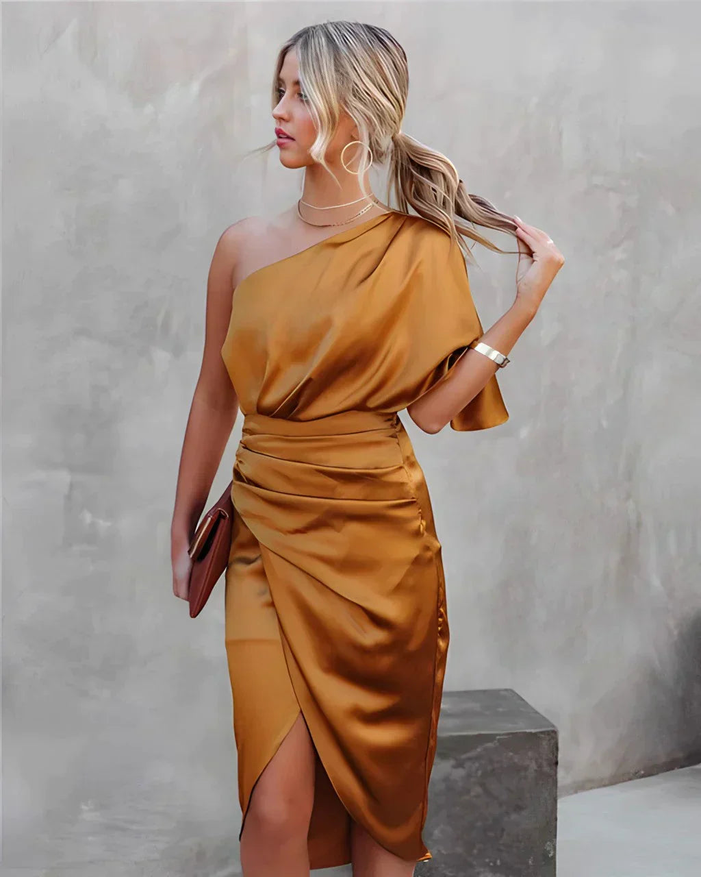 Aria | Women's Midi Dress | Asymmetric One Shoulder, Draped | Evening