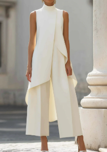 Talia | Women's Two-Piece Set | Asymmetric Top & Wide-Leg Pants | Business
