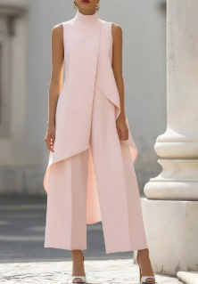 Talia | Women's Two-Piece Set | Asymmetric Top & Wide-Leg Pants | Business