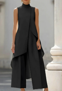 Talia | Women's Two-Piece Set | Asymmetric Top & Wide-Leg Pants | Business