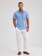 Mens Linen Shirt Short Sleeve Polo Style Lightweight Casual Summer