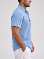 Mens Linen Shirt Short Sleeve Polo Style Lightweight Casual Summer