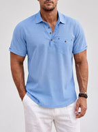 Mens Linen Shirt Short Sleeve Polo Style Lightweight Casual Summer