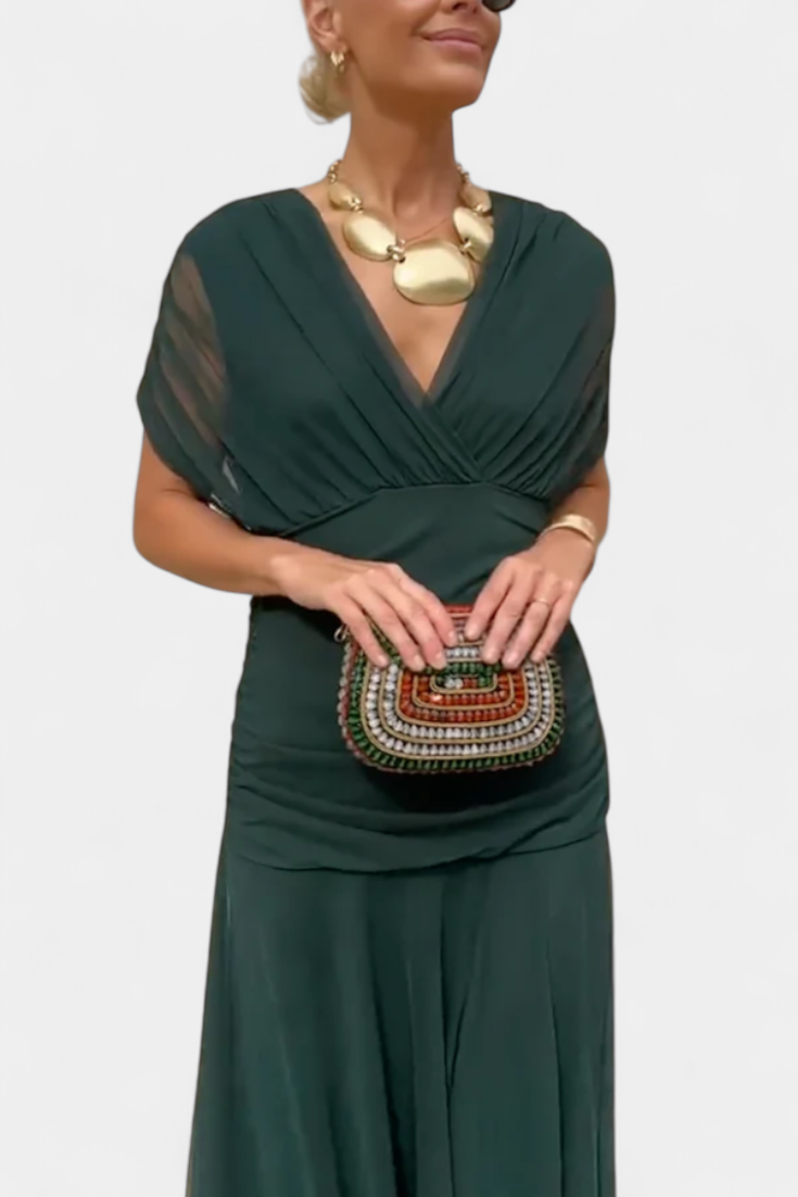 Summer Dress | Women Off Shoulder Draped Neckline Flowy Maxi Dress