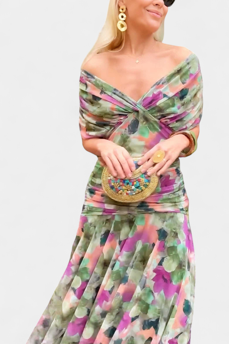 Long Summer Dress Women Maxi Lightweight Flowy Silhouette V Neck