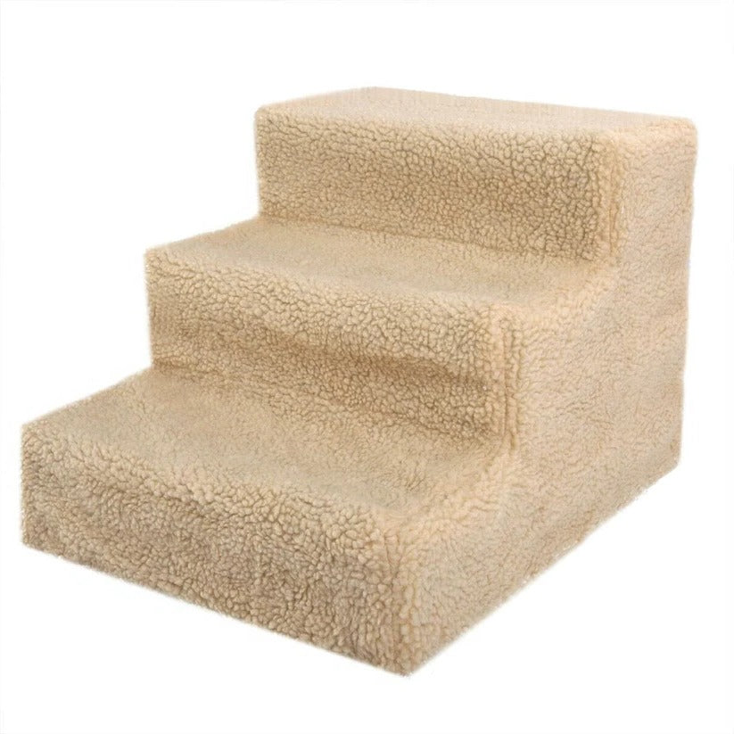 Nova | Dog Stairs for Tall Bed | 3-Step Portable Pet Steps | Beige, 55lb Capacity