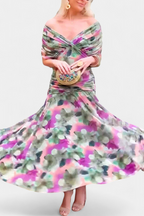 Summer Dress | Women Off Shoulder Draped Neckline Flowy Maxi Dress