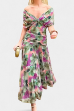 Summer Dress | Women Off Shoulder Draped Neckline Flowy Maxi Dress