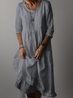 Women Cotton Linen Midi Dress Pleated