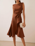 Mira | Women's Midi Dress | Asymmetric Draped, Sleeveless | Summer