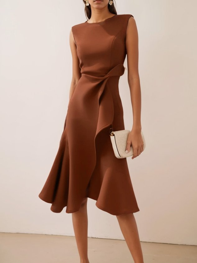 Mira | Women's Midi Dress | Asymmetric Draped, Sleeveless | Summer