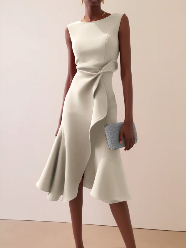 Mira | Women's Midi Dress | Asymmetric Draped, Sleeveless | Summer