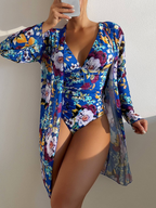 Giselle | Women's Bikini Set | 3-Piece, Blue Floral, Wrap Skirt | S-XL