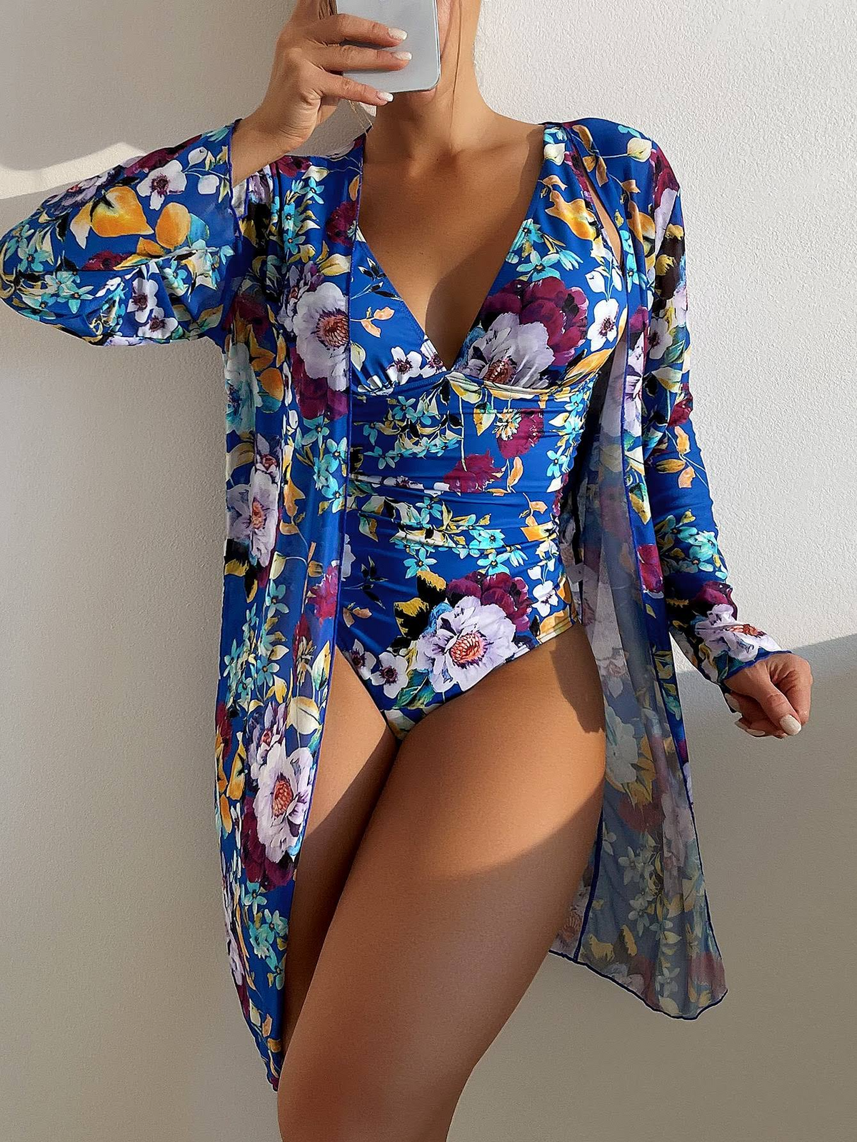 Giselle | Women's Bikini Set | 3-Piece, Blue Floral, Wrap Skirt | S-XL