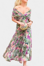 Summer Dress | Women Off Shoulder Draped Neckline Flowy Maxi Dress