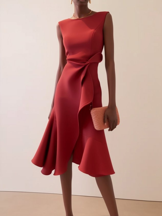 Mira | Women's Midi Dress | Asymmetric Draped, Sleeveless | Summer