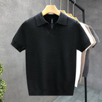 Men Polo Shirt Textured Knit Open Collar Short Sleeve Relaxed Fit