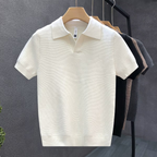 Men Polo Shirt Textured Knit Open Collar Short Sleeve Relaxed Fit