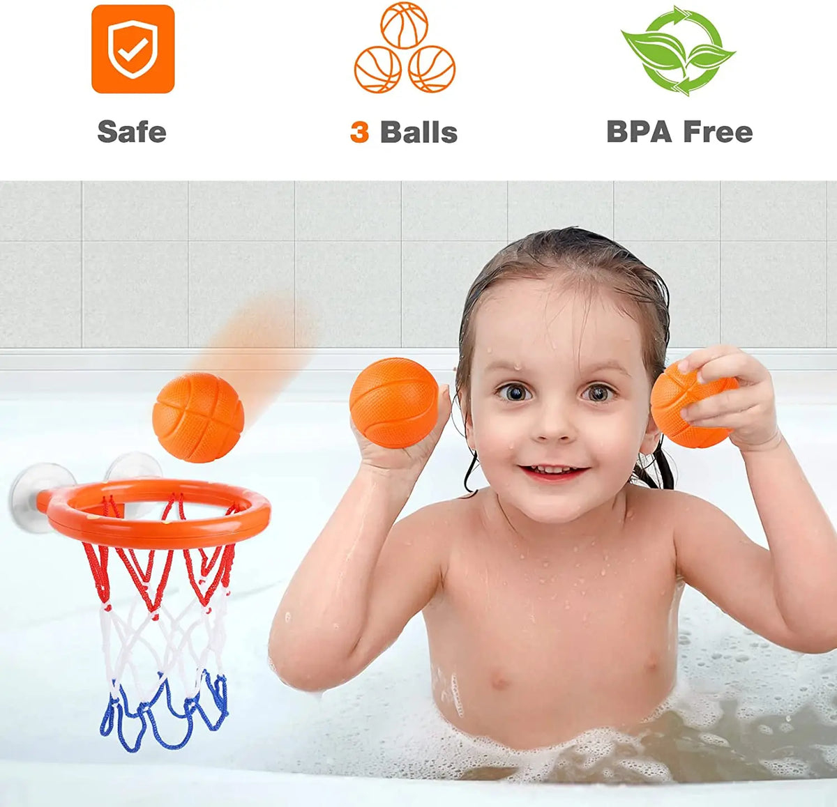 Faye | Set | Kids Bath Toy | Suction Cup Hoop, 2 Balls