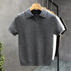 Men Polo Shirt Textured Knit Open Collar Short Sleeve Relaxed Fit