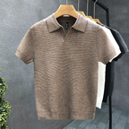 Men Polo Shirt Textured Knit Open Collar Short Sleeve Relaxed Fit