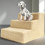 Nova | Dog Stairs for Tall Bed | 3-Step Portable Pet Steps | Beige, 55lb Capacity