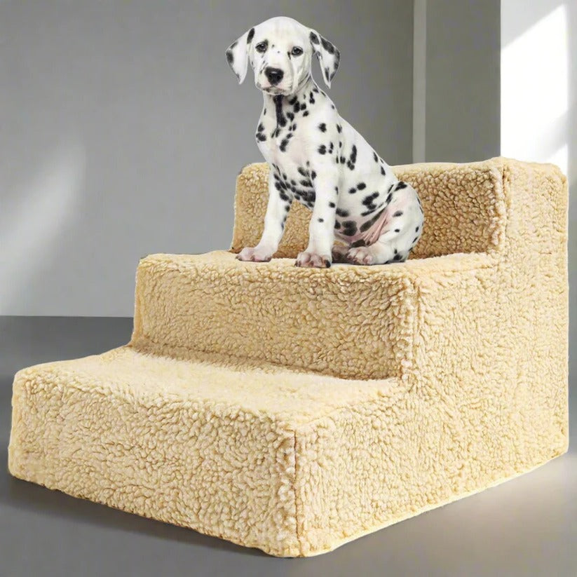 Nova | Dog Stairs for Tall Bed | 3-Step Portable Pet Steps | Beige, 55lb Capacity