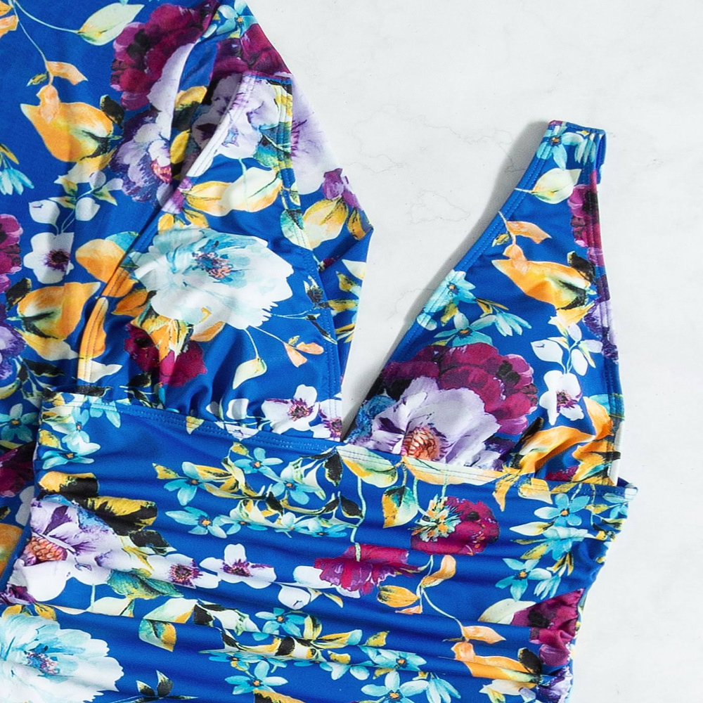Giselle | Women's Bikini Set | 3-Piece, Blue Floral, Wrap Skirt | S-XL