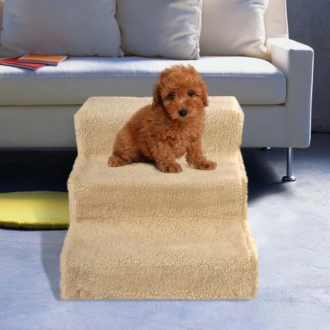 Nova | Dog Stairs for Tall Bed | 3-Step Portable Pet Steps | Beige, 55lb Capacity